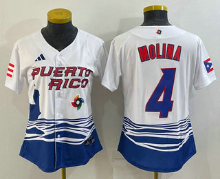 Womens Puerto Rico Baseball #4 Yadier Molina 2023 Red World Classic Stitched Jersey